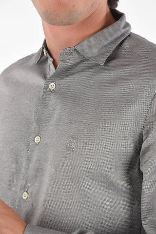 ID Embroidered Logo Bird's Eye Cotton Shirt