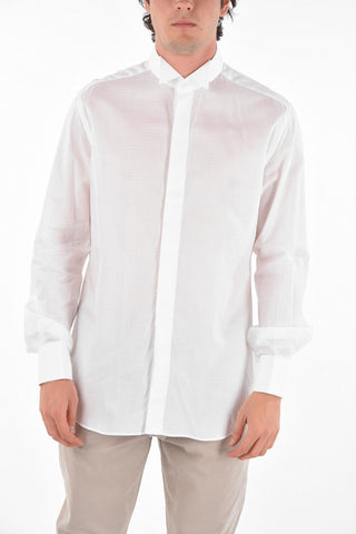 Diplomatic Collar Jacquard Cotton Shirt with Cufflinks