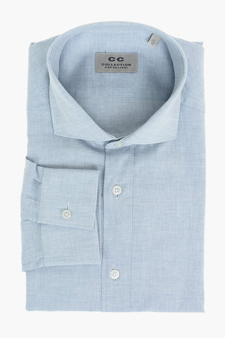 CC COLLECTION Standard Collar Cambric Linen Blend Shirt