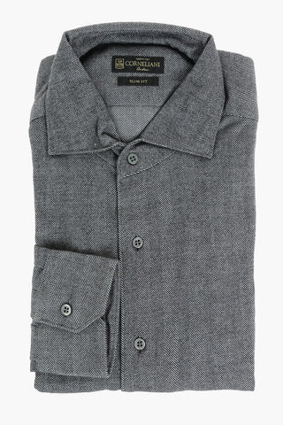 Slim Fit Shirt with Herringbone Pattern