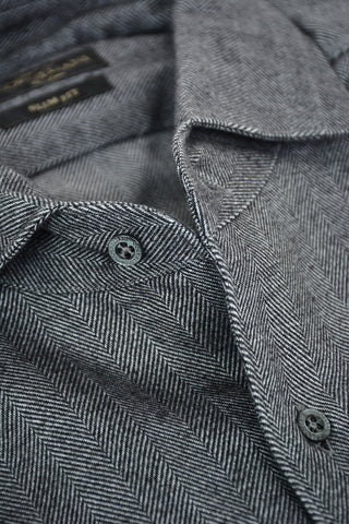 Slim Fit Shirt with Herringbone Pattern