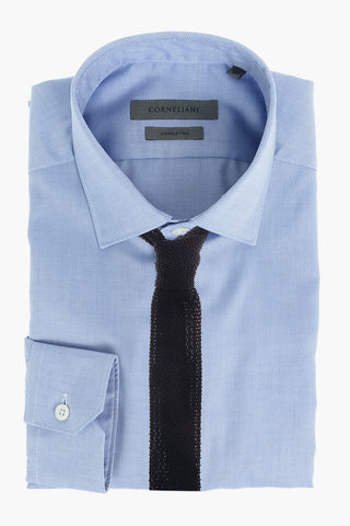 Camicia in Motivo Hopsack con Collo Francese