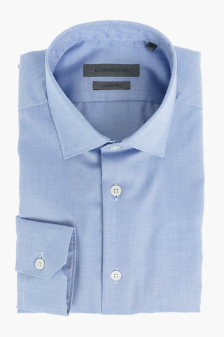 Camicia in Motivo Hopsack con Collo Francese