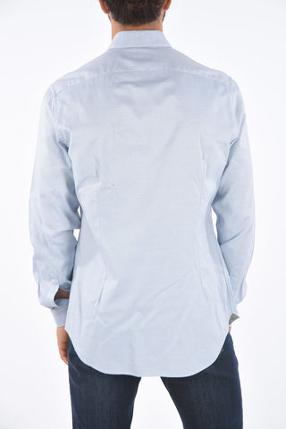Camicia in Motivo Hopsack con Collo Francese