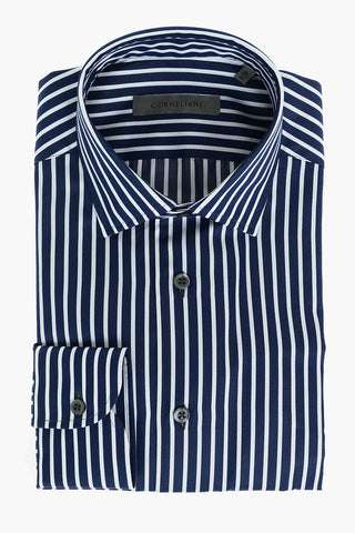 Camicia in Motivo Awning con Collo Francese