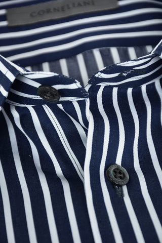 Camicia in Motivo Awning con Collo Francese