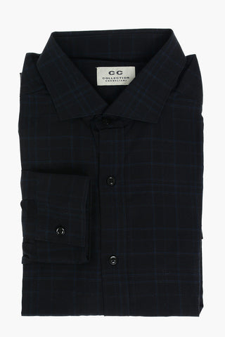 CC COLLECTION Standard Collar Plaid Check Cotton Shirt