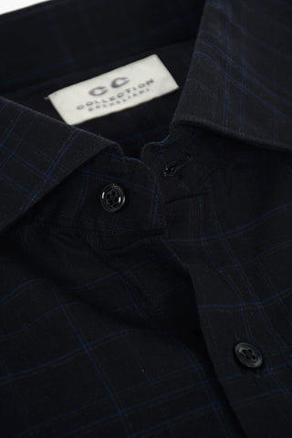 CC COLLECTION Standard Collar Plaid Check Cotton Shirt