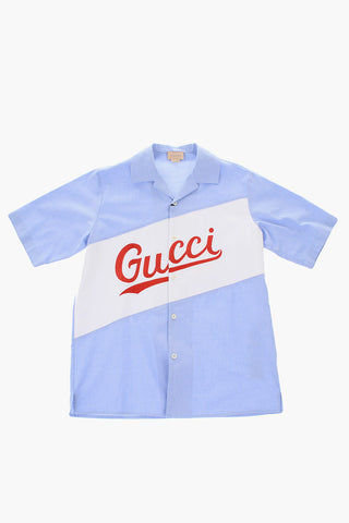 camicia a manica corta con logo ricamato