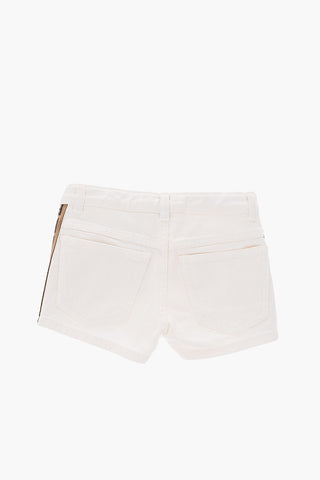 shorts in denim con banda logata