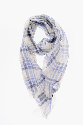 plaid checked flax and silk foulard