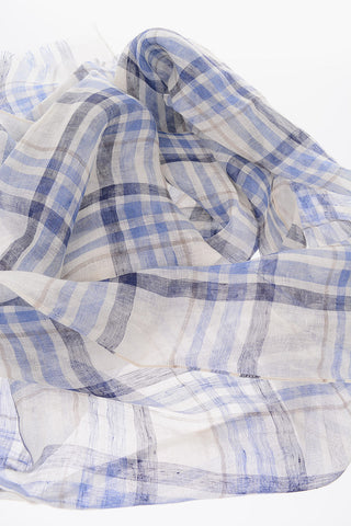 plaid checked flax and silk foulard