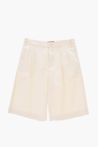 3 pockets double pleat cotton stretch shorts