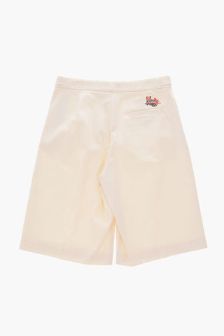 3 pockets double pleat cotton stretch shorts
