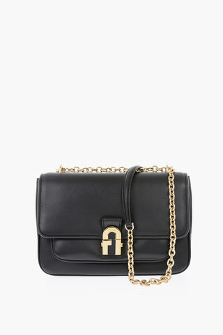 solid color leather Crossbody bag with golden details