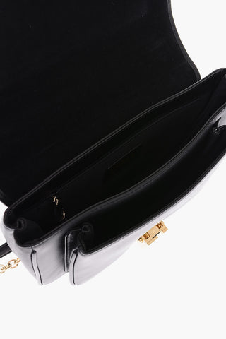solid color leather Crossbody bag with golden details