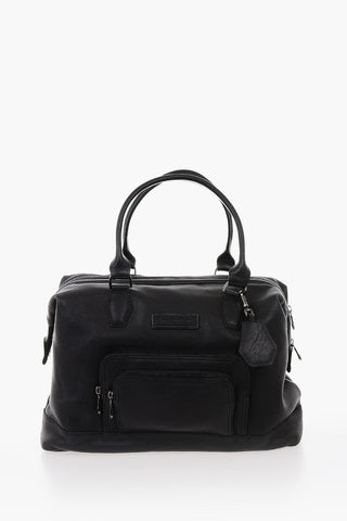 Leather Bowler Bag with Outer Pocket
