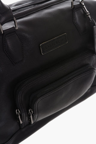 Leather Bowler Bag with Outer Pocket