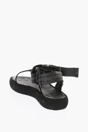 Canvas and Leather TRECK Flat Sandals with Logo
