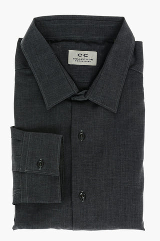 CC COLLECTION Camicia in Lana Vergine con Collo Francese