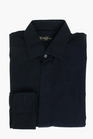 Poplin Cotton Shirt with Hidden Button Fastening