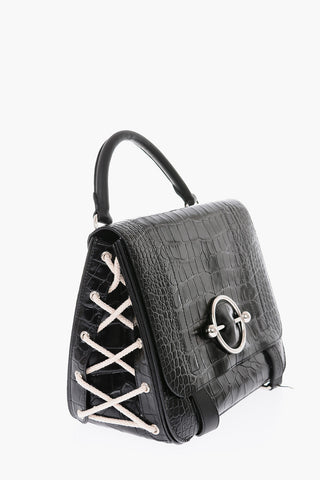 Rope Detail DISC Croco Printed Leather Shoulder Bag