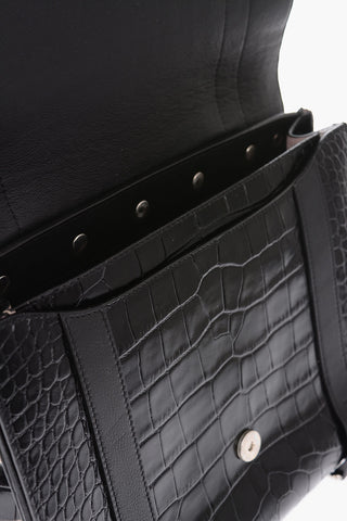 Rope Detail DISC Croco Printed Leather Shoulder Bag