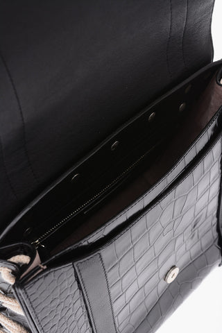 Rope Detail DISC Croco Printed Leather Shoulder Bag