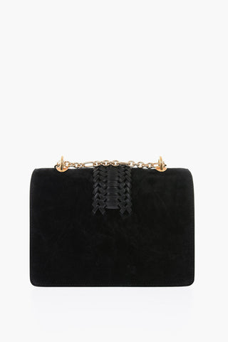 Knitted Leather Detail Suede Shoulder Bag