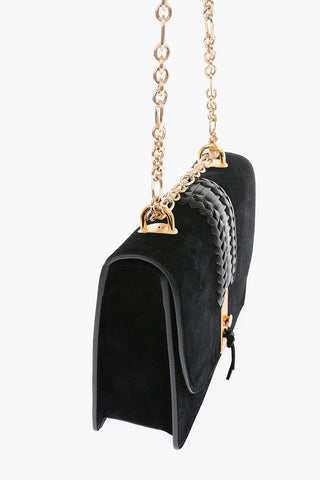 Knitted Leather Detail Suede Shoulder Bag