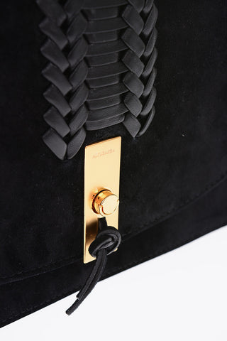 Knitted Leather Detail Suede Shoulder Bag