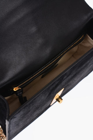 Knitted Leather Detail Suede Shoulder Bag