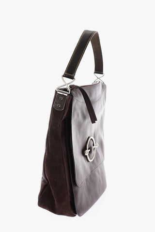 Suede Insert Leather DISC HOBO Shoulder Bag