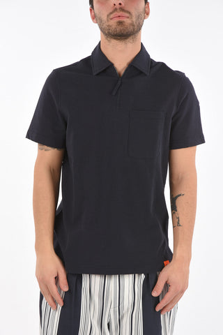 Zipped Neck Cotton Polo with Breast-pocket
