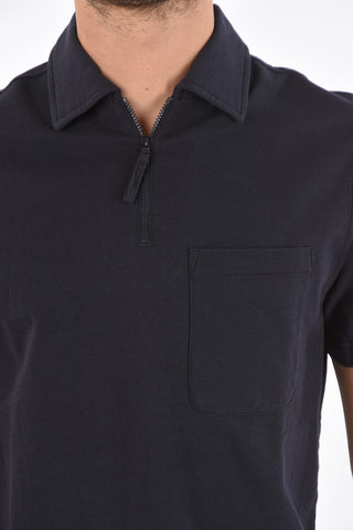 Zipped Neck Cotton Polo with Breast-pocket