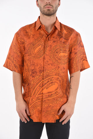 paisley silk short sleeve classic collar shirt