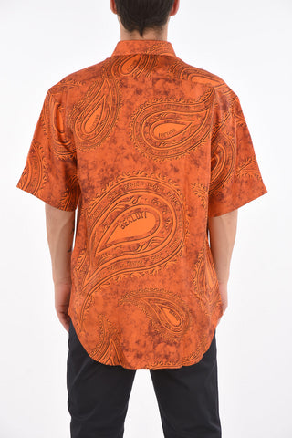 paisley silk short sleeve classic collar shirt