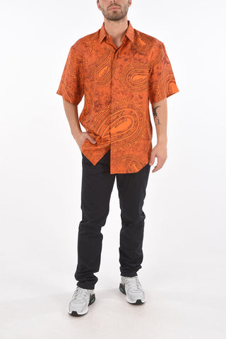paisley silk short sleeve classic collar shirt