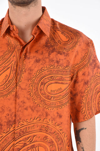 paisley silk short sleeve classic collar shirt