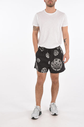 printed 3 pockets shorts with drawstring waist