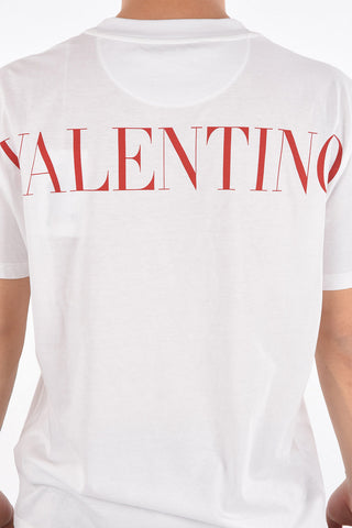 T-Shirt in Cotone con Taschino in Pizzo e Logo