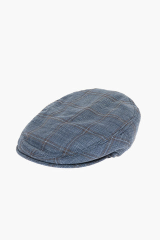 Wool Silk Flax Blend Bunnet Hat with Windowpane Pattern