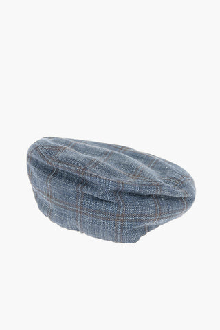Wool Silk Flax Blend Bunnet Hat with Windowpane Pattern