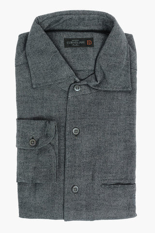ID Camicia in Cotone Bird's Eye con Logo Ricamato e Taschino
