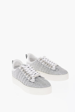 Braided Leather and Fabric 251 Sneakers with All-over Glitter