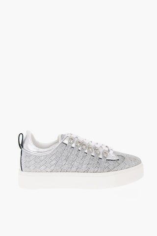 Braided Leather and Fabric 251 Sneakers with All-over Glitter