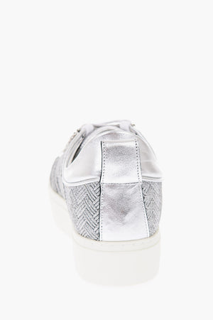 Braided Leather and Fabric 251 Sneakers with All-over Glitter