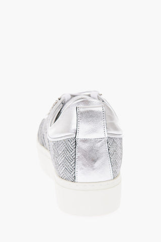 Braided Leather and Fabric 251 Sneakers with All-over Glitter