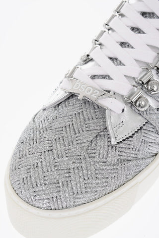 Braided Leather and Fabric 251 Sneakers with All-over Glitter