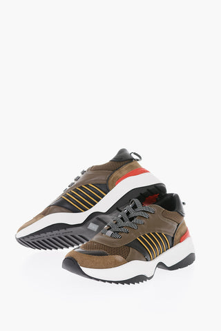 Sneakers D24 in Pelle Logate con Dettagli in Pelle scamosciata